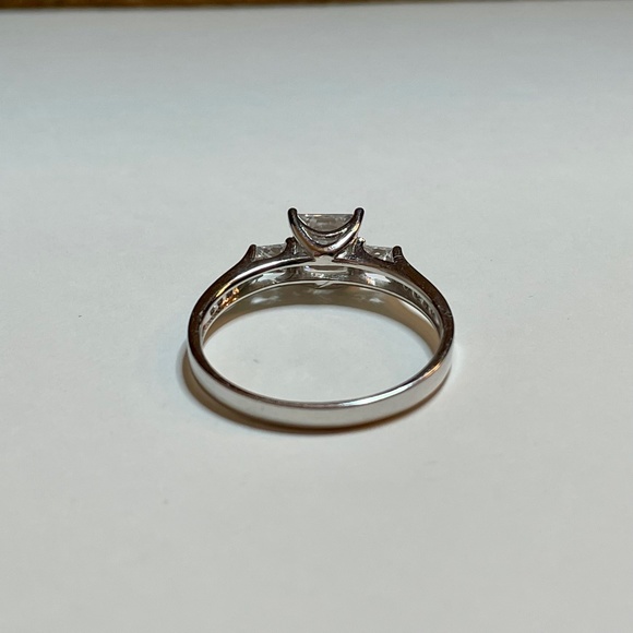 14K White Gold Zirconia Engagement Trilogy Ring w/Accents - Picture 4 of 8